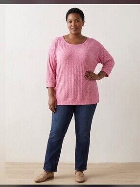 NWT Torrid 5 5 XPink Rib HCCI Callie Sweatshirt 5X Knit Tunic Top Casual Spring